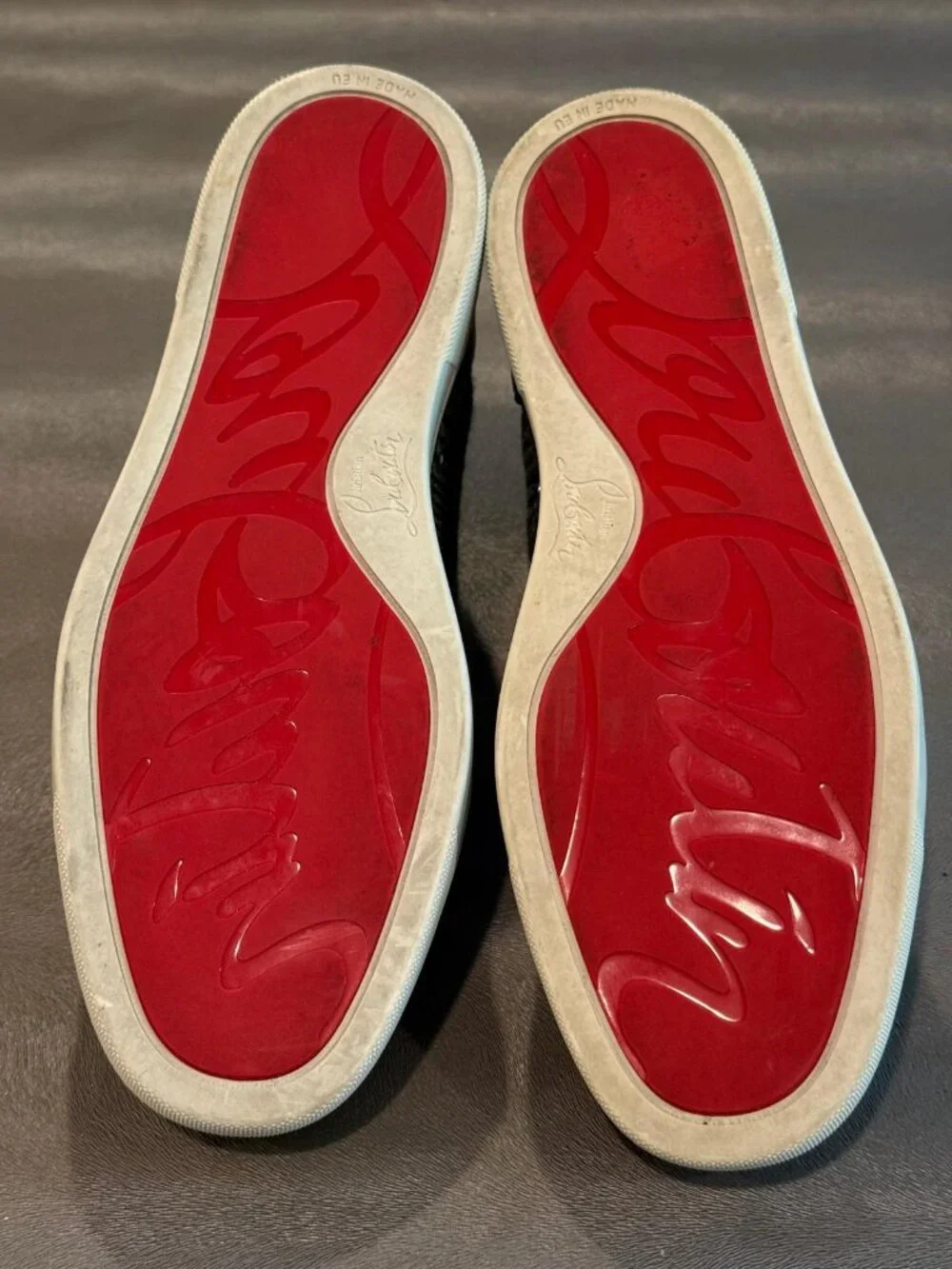 Christian Louboutin Men's Rantus Orlato Black Charbon Flat High-Top Sneakers